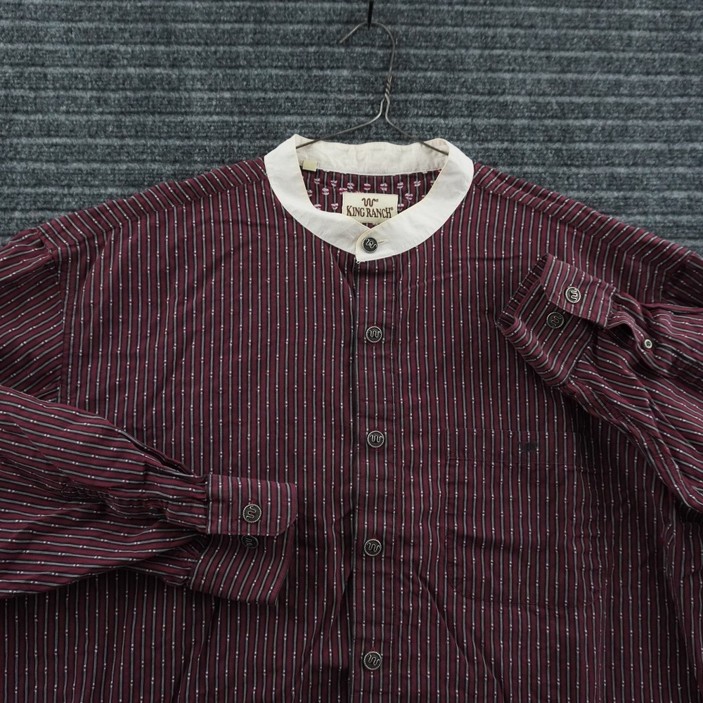 King Ranch Grandad Button Down Shirt Mens XXL Burgundy Striped Band Collar